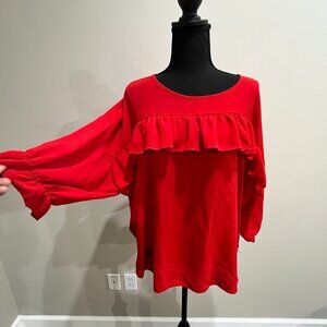 Ruffle Front Blouse - Bright Red - Size Large